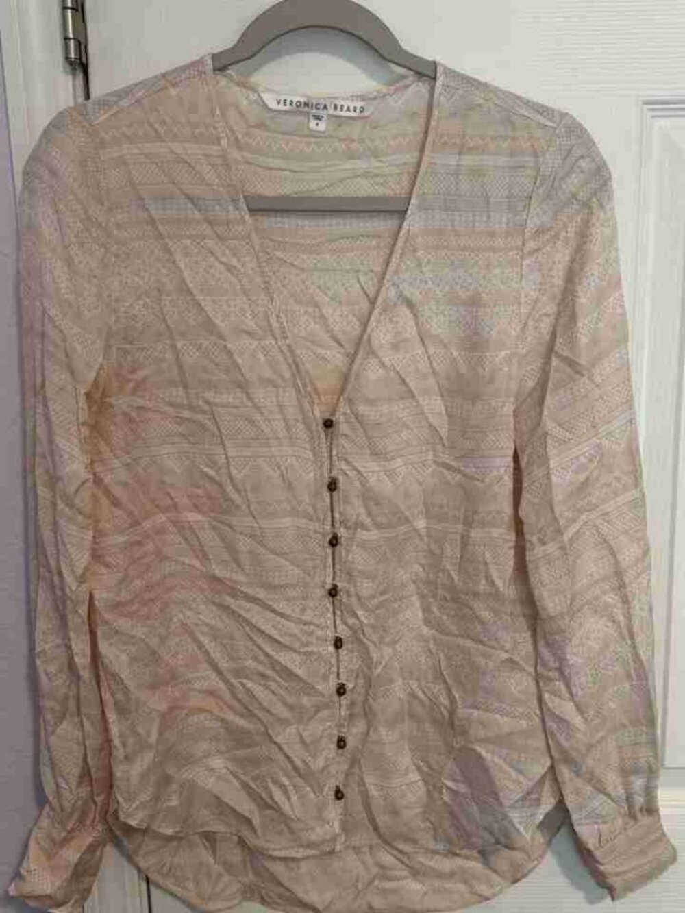 Veronica Beard Printed V-Neck Button Front Blouse